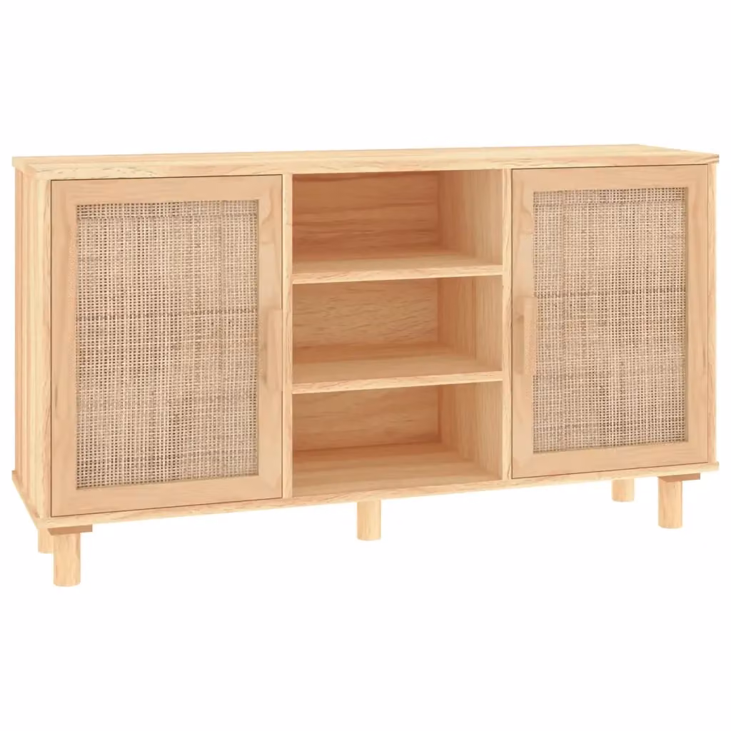Credenza in stile scandinavo vidaXL in legno di pino massello e rattan naturale, colore marrone e beige, L/P/H: 105 x 30 x 60 cm – 2