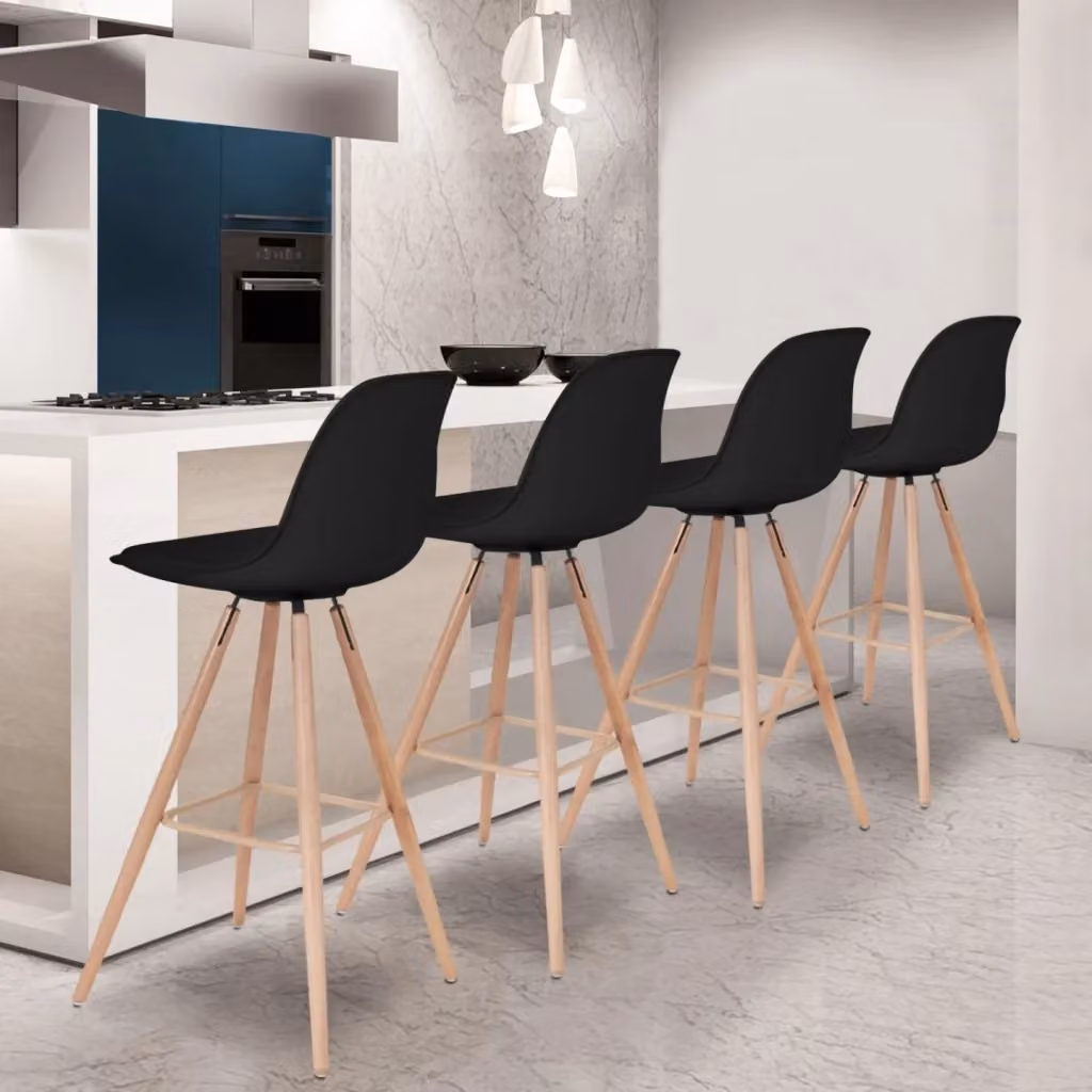 Set di 4 sgabelli da bar SARA IDMarket in stile scandinavo, colore nero opaco, in plastica e legno – 2
