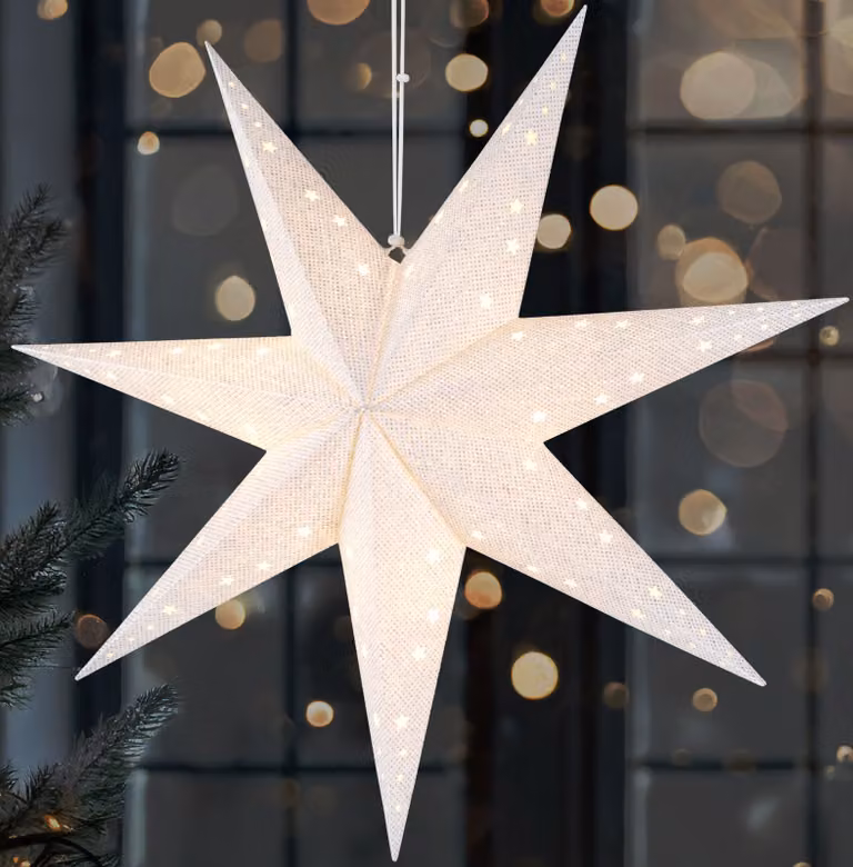 BRUBAKER Stella di Natale appesa a LED - stella di carta da 60 cm - stella dell'avvento 3D - funzionamento a batteria, bianco