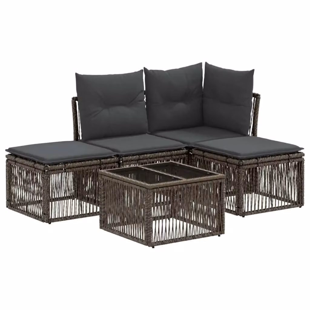 Set Divano da Giardino vidaXL a Forma di L con Tavolino e Pouf, Colore Grigio, Polyrattan e Acciaio Verniciato a Polvere – 2