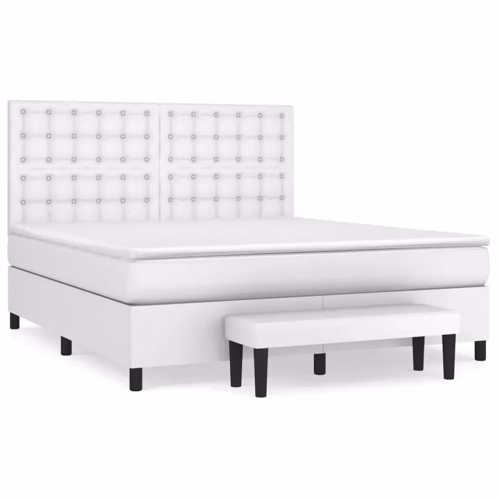 Letto con Giroletto a Molle e Materasso Ibrido vidaXL in Similpelle Bianco L/P/H: 160 x 200 x 128 cm – 2