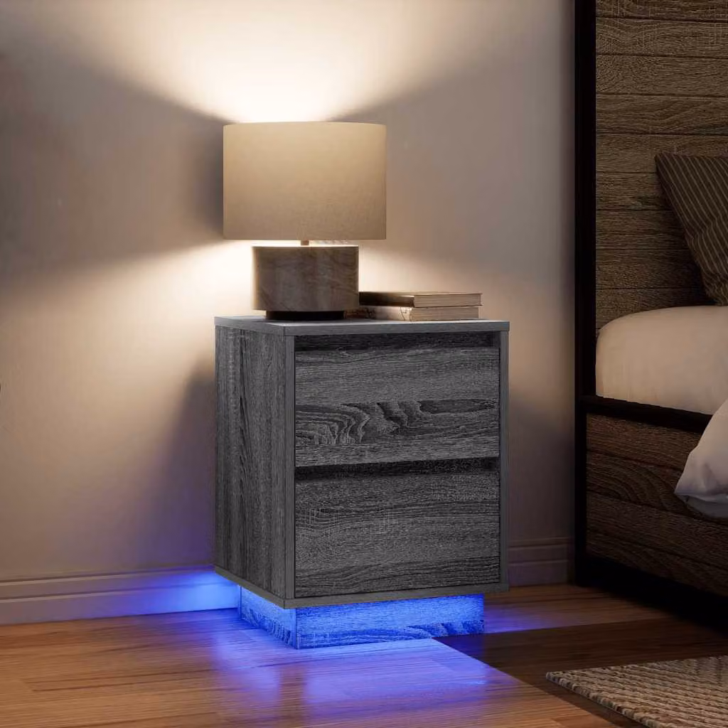 Set di 2 comodini vidaXL con luci LED integrate, colore grigio, L 38 cm x P 34 cm x H 50 cm