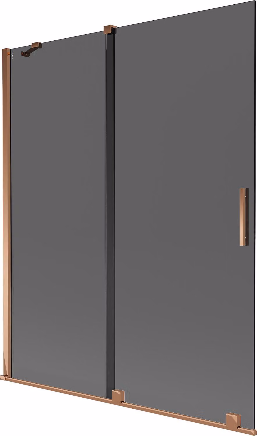 Mexen Velar paratia per vasca da bagno a 2 ante scorrevoli 140 x 150 cm, grafite, oro rosa - 896-140-000-41-60