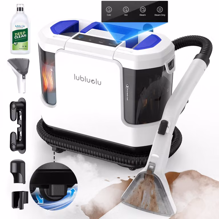 Lubluelu V11, pulitore a vapore per tessuti, con funzione vapore, 30 kPa, 1900 W, 4 modalità, display touch, doppio serbatoio (1,9 L / 1,1 L), ideale per sedili auto, completo di accessori e detergente