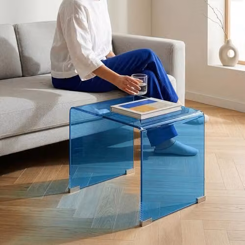 [en.casa] Tavolino da Caffè in Vetro Temperato Tavolo Basso Laterale da Divano Salotto con Piano Quadrato per Soggiorno Studio Living 50 x 50 x 50 cm - Blu