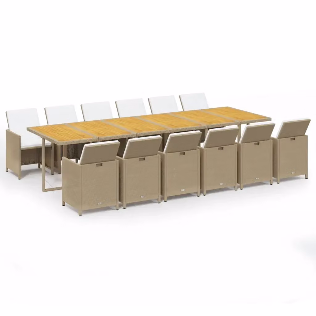 Set da pranzo da giardino vidaXL in legno di acacia e polyrattan da 13 pezzi, colore beige, marrone e bianco – 2