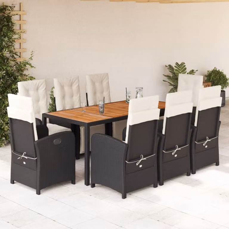 Maison Exclusive - Set da pranzo da giardino 9 pezzi con cuscini in polyrattan nero