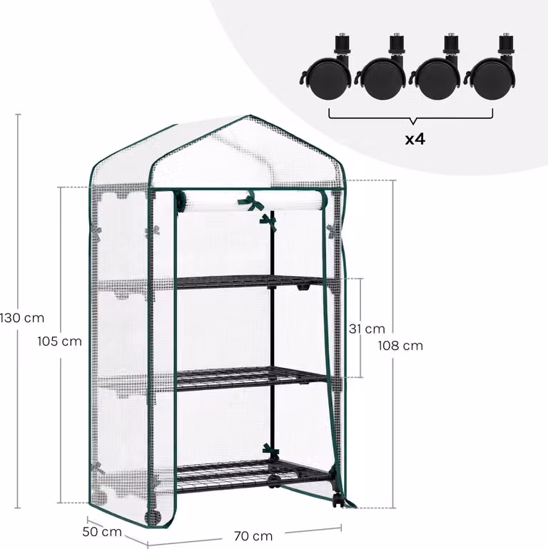 Serra con rotelle e 3 ripiani - piccola serra per pomodori da esterno 130/163cm