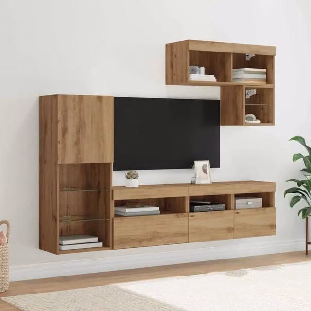 Unità per TV a Muro 6 pz Rovere artigianale 3402975