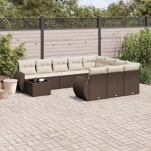 Set Divani da Giardino 11 pz con Cuscini Polyrattan Marrone 3221932