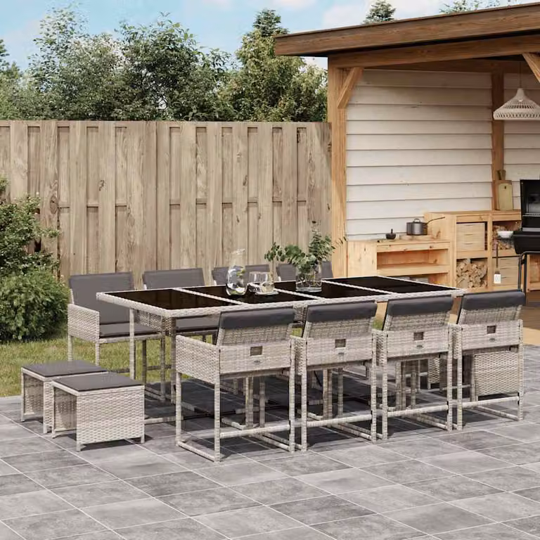 Set da pranzo da giardino vidaXL in polyrattan con cuscini e piano in vetro, 13 pezzi, colore antracite