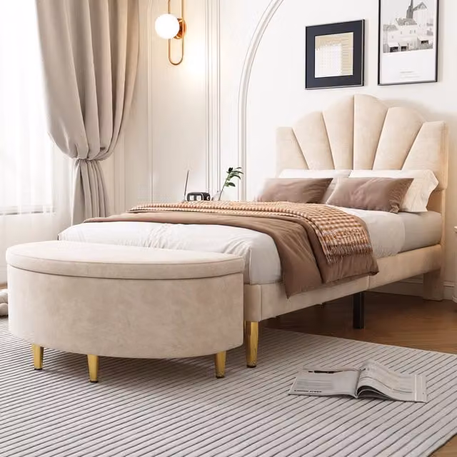 letto imbottito velluto beige 90 x 200 cm