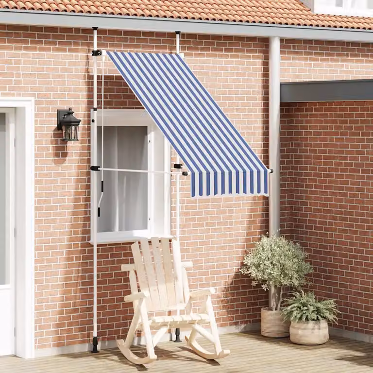 vidaXL Tenda da Sole Retrattile Manuale a Strisce Blu e Bianche, L: 120 cm, P: 100 cm