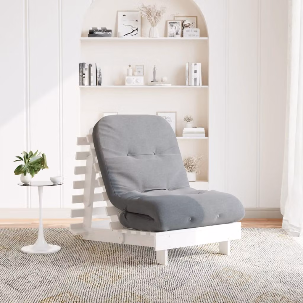vidaXL Divano Letto Futur in Legno di Pino con Materasso in Schiuma Bianco e Grigio L/P/H: 70 x 206 x 11 cm – 1