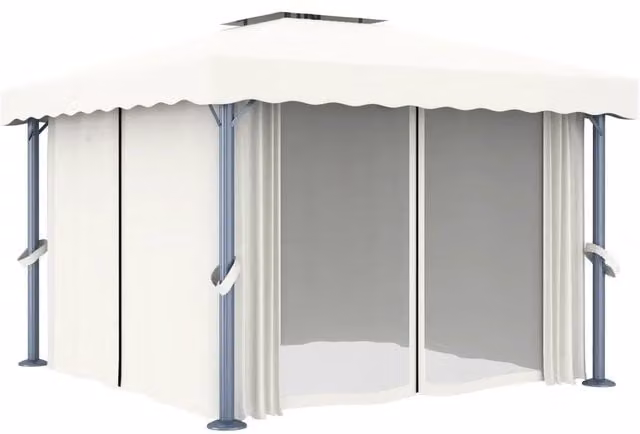 Gazebo con Tende 3x3 cm Bianco Crema Alluminio 3053377