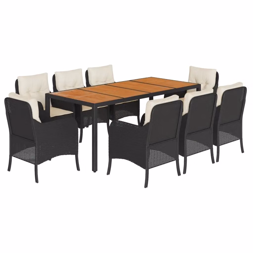 Set da pranzo da giardino vidaXL in legno di acacia e polyrattan nero e bianco con 9 pezzi – 2