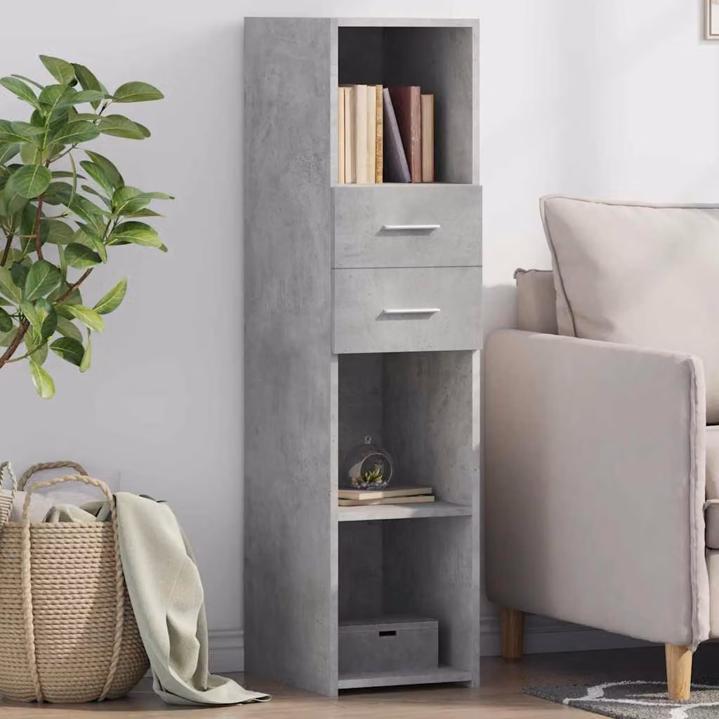 Credenza moderna vidaXL in legno multistrato e MDF, colore grigio cemento, L/P/H: 124 x 30 x 42,5 cm