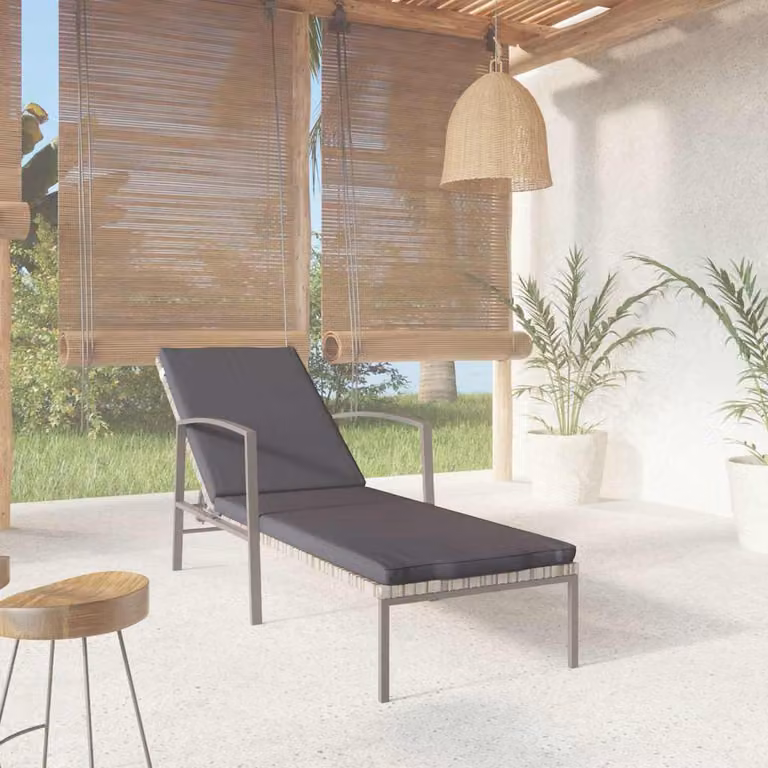 vidaXL Lettino Prendisole da Giardino in Polyrattan con Cuscino e Poggiatesta Regolabile, Grigio e Marrone