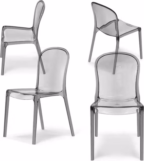 Set 4 sedie trasparenti in metacrilato EVA, impilabile, design moderno, ideale per sala da pranzo, soggiorno, cucina, sala d’attesa, bar, ristoranti colore Trasparente Fumè