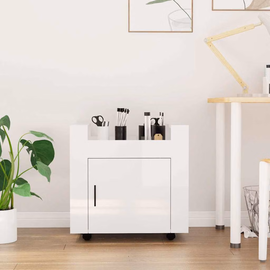 Carrello da scrivania vidaXL in legno multistrato bianco lucido L 60 cm x P 45 cm x H 60 cm