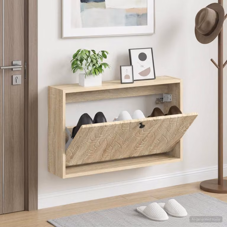 Mobiletto per scarpe da muro moderno vidaXL DELFT in legno e MDF, marrone e beige, L: 71 cm, P: 17 cm, H: 43 cm