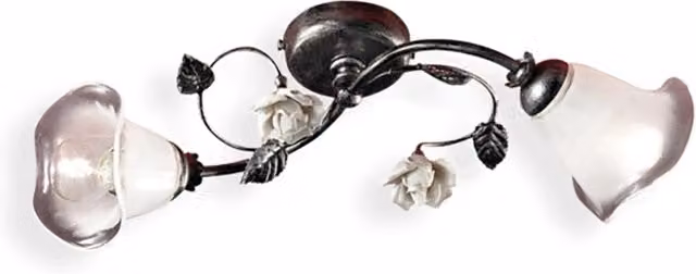 Plafoniera Classica Siena Metallo E Ceramica Nero Sfumato Argento 2 Luci E14