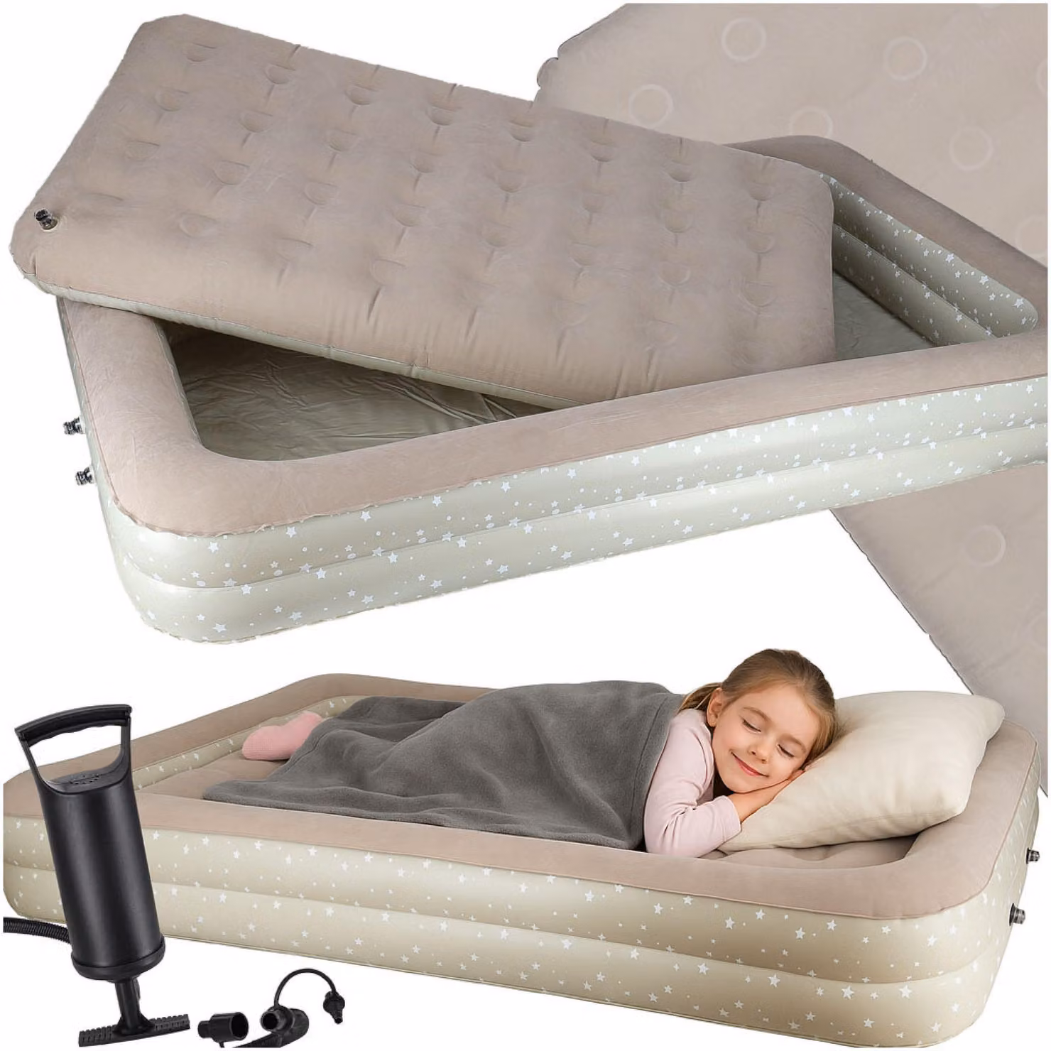 Letto per bambini con materasso gonfiabile da viaggio e pompa, 140 cm x 90 cm