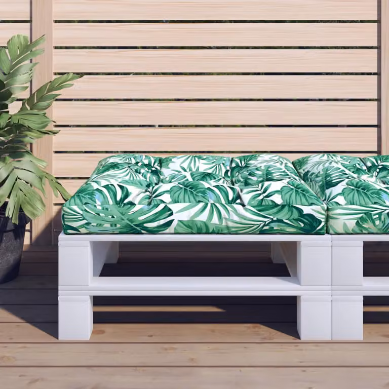 Cuscino per pallet vidaXL con motivo a foglie verde, L/P/H: 70 x 70 x 12 cm