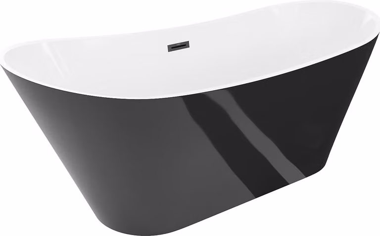 Mexen Dora vasca da bagno autoportante 150 x 75 cm, bianca/nera, troppopieno nero - 52071507575-70