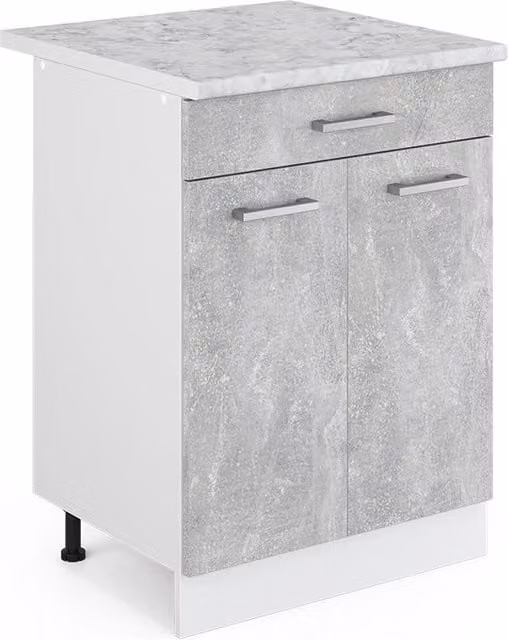 Mobiletto base per cucina R-Line Calcestruzzo/Bianco 60 cm con cassetto PL Marmo Vicco