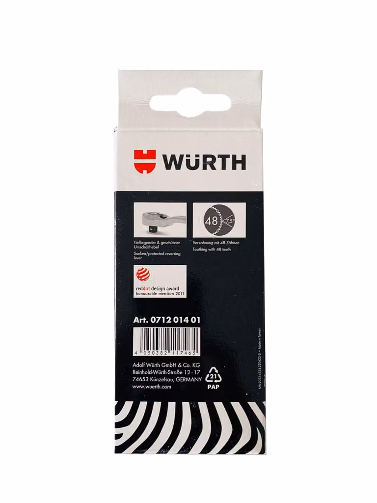 Cricchetto reversibile Würth da 1/4 di pollice; cricchetto a bussola; cricchetto; rotazione destra e sinistra; cromato