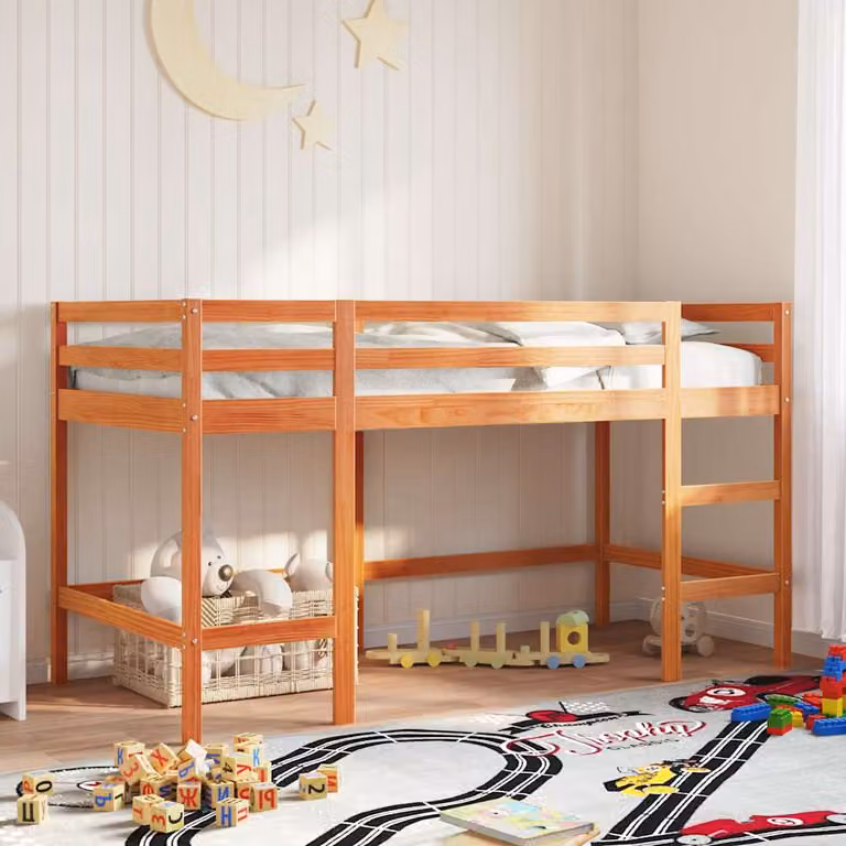 Letto Soppalco Singolo per Bambini vidaXL in Legno di Pino Massello Marrone L 200 x P 80 cm