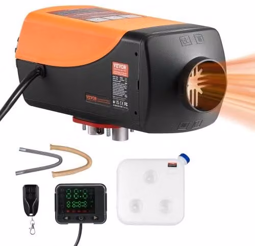 Riscaldatore d'Aria Diesel VEVOR 12-24V 5-8KW con Telecomando, Display Digitale e Serbatoio da 10 L, Colore Arancione