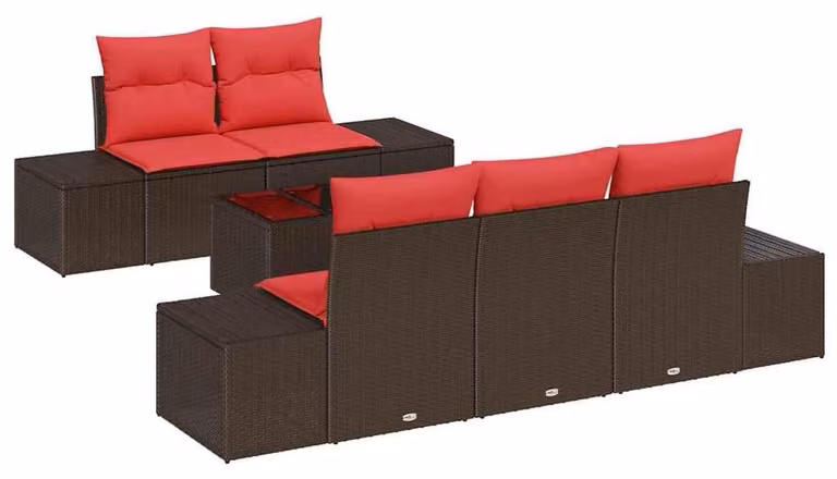Set Divano da Giardino con cuscino 6 pcs Marrone polyrattan