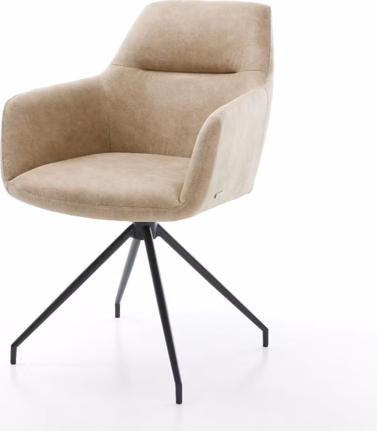DELIFE Sedia da pranzo Pejo-Flex in microfibra beige vintage con struttura a croce conica nera e molle insacchettate