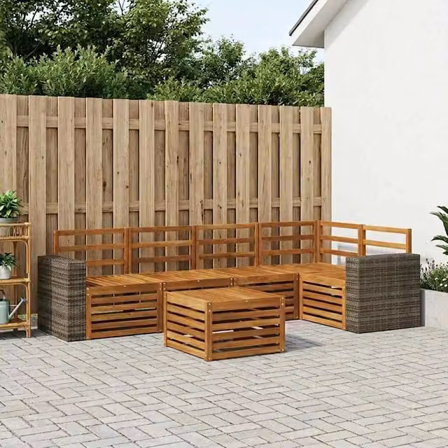 Set di divani da esterno 6 pz Naturale Poliestere 3384395