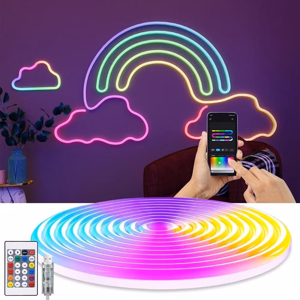3 m di striscia luminosa al neon RGBIC LED striscia USB musica sincronizzazione app di controllo con telecomando per l'illuminazione di partito parete decorazione di gioco