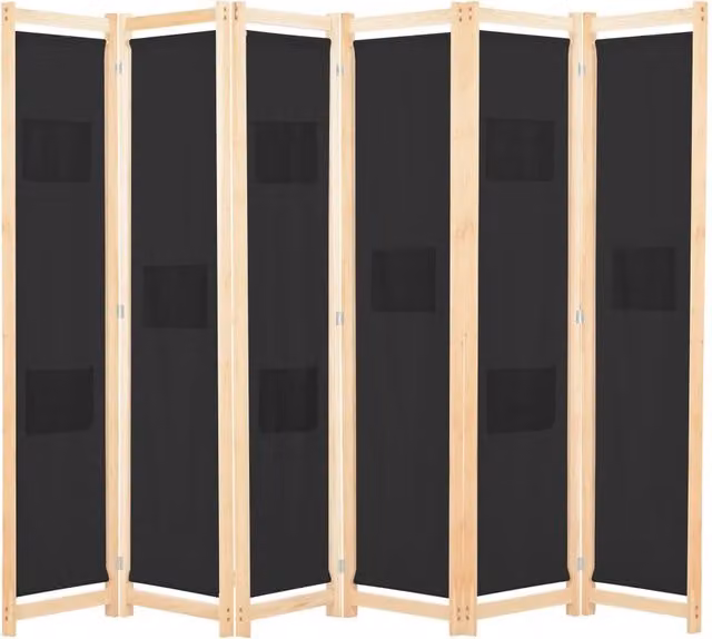 Divisorio divisorio mobile decorativo 6 pannelli nero 240 x 170 x 4 cm tessuto 0802094