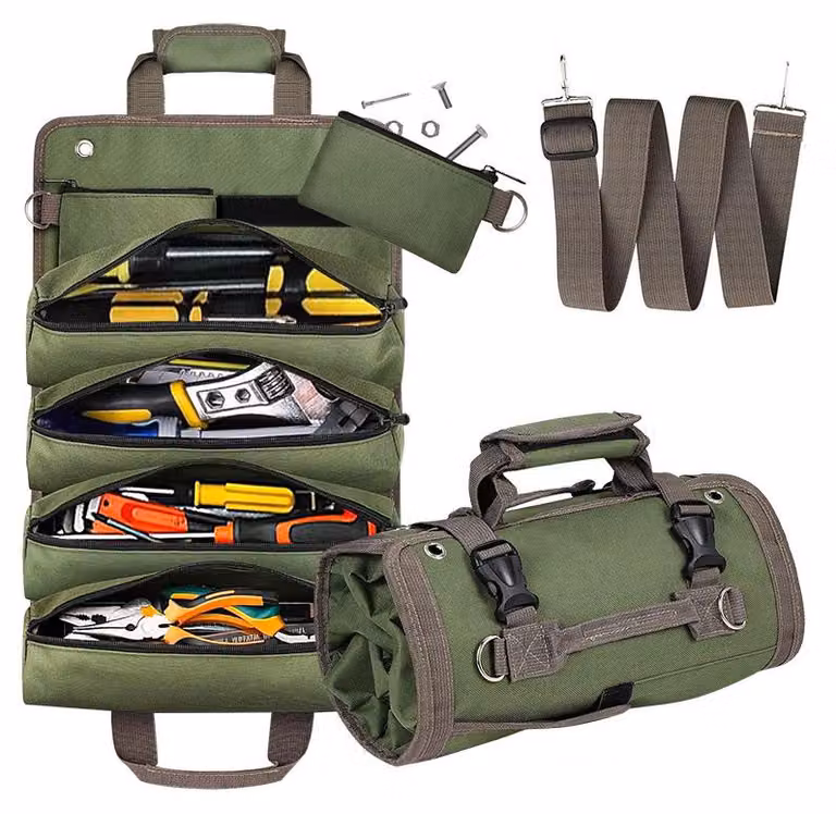 Borsa porta attrezzi con rotelle in tessuto Oxford, organizer, porta attrezzi, borsa da elettricista, borsa porta attrezzi portatile per montaggio, campeggio e riparazioni
