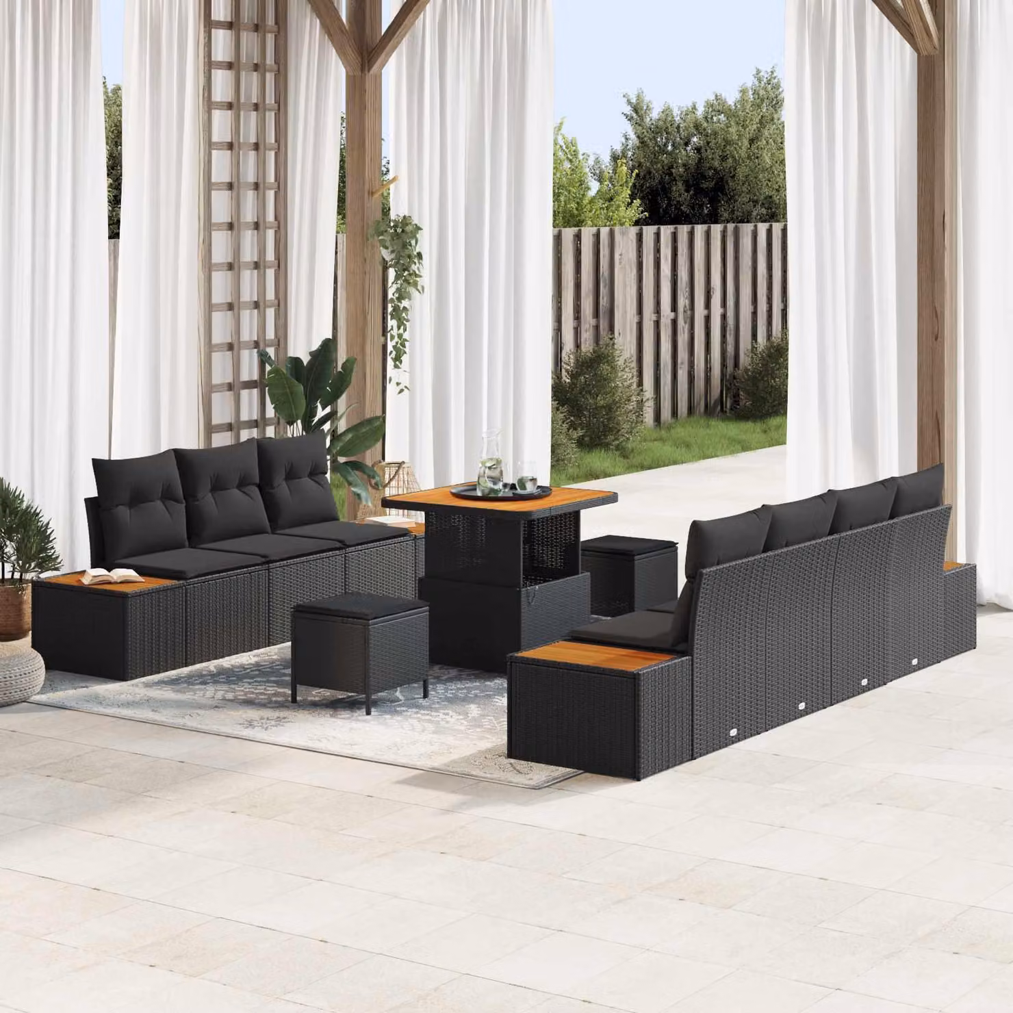 Maison Exclusive - Set da giardino composto da 10 pezzi, divano in rattan sintetico nero