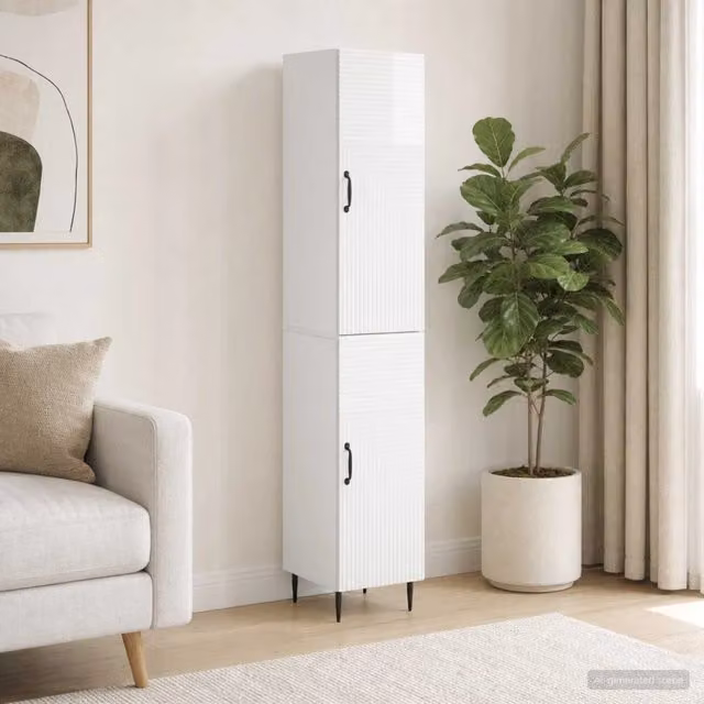 Set di 2 armadi moderni vidaXL con ante scorrevoli in bianco lucido e ripiani interni in MDF per camera da letto o ufficio – 1