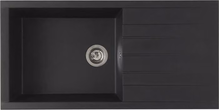 Lavello da incasso, SMC nero Pailleté, 1 vasca, 100 x 50 cm, scarico manuale, incl. valvola a cestello e sifone