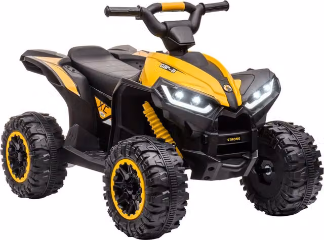 Quad Elettrico HOMCOM per Bambini 12V con 2 Velocità, Ruote Larghe con Sospensioni e Fari LED, Giallo – 1