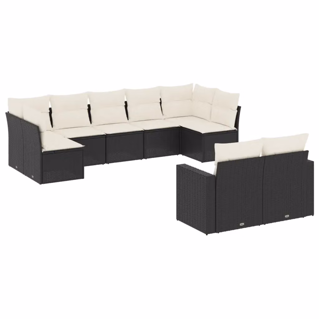 vidaXL Set Divani da Giardino a Forma di U con Cuscini, Polyrattan e Acciaio Nero, 9 Pezzi – 2