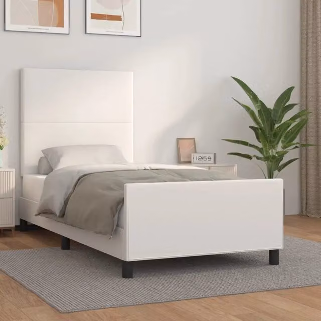 Giroletto con testiera vidaXL in similpelle bianco, L/P/H: 90 x 190 x 128 cm