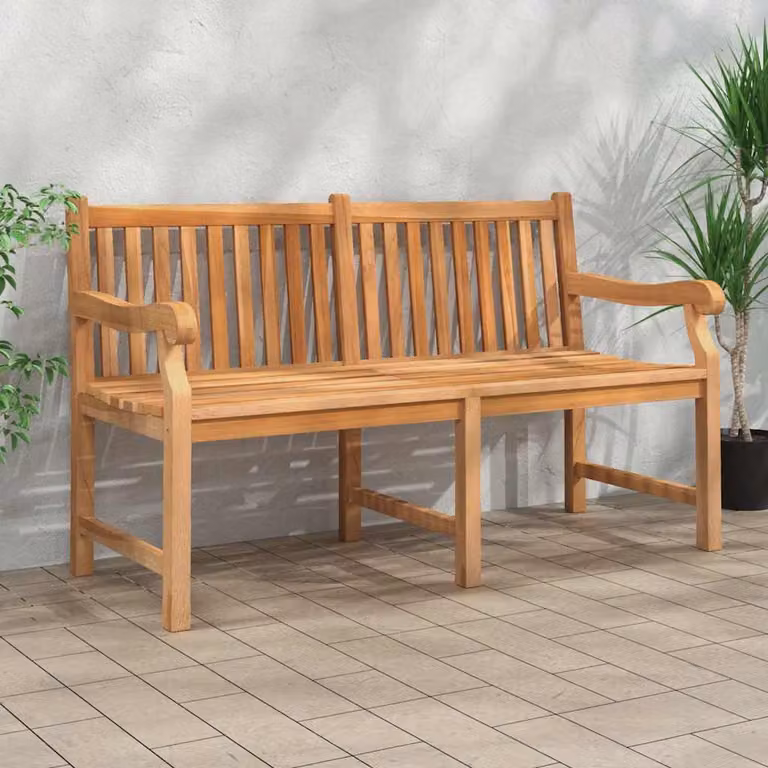 Panca da giardino vidaXL in legno massello di teak marrone con braccioli, L: 150 cm