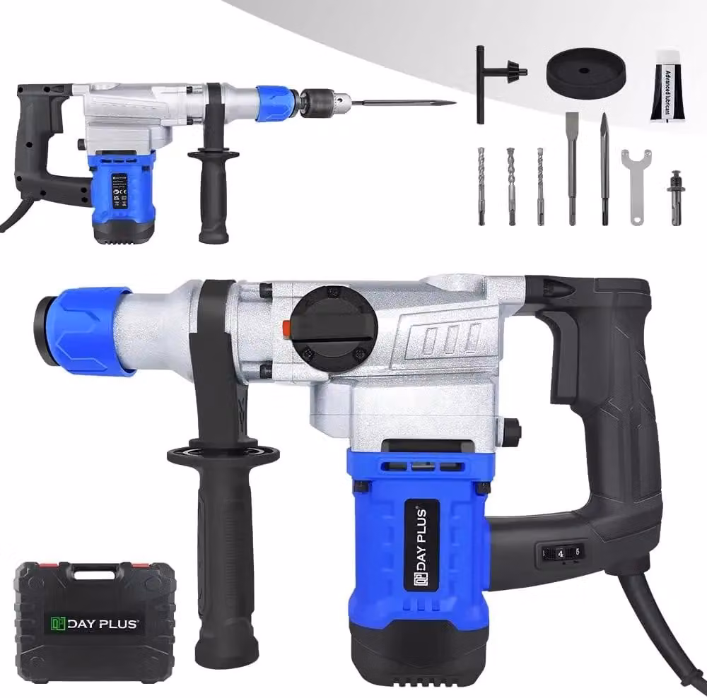 Martello perforatore - 1500 W - Con cavo - SDS-plus - 4 funzioni - Maniglia laterale regolabile in più posizioni - Colore blu