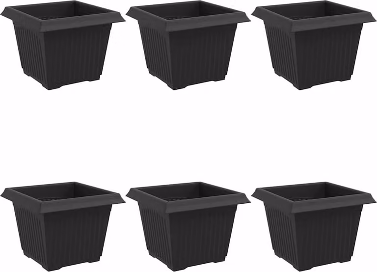 Vaso quadrato per fiori 6 pcs Nero 23 x 23 x 17,5 cm Plastica