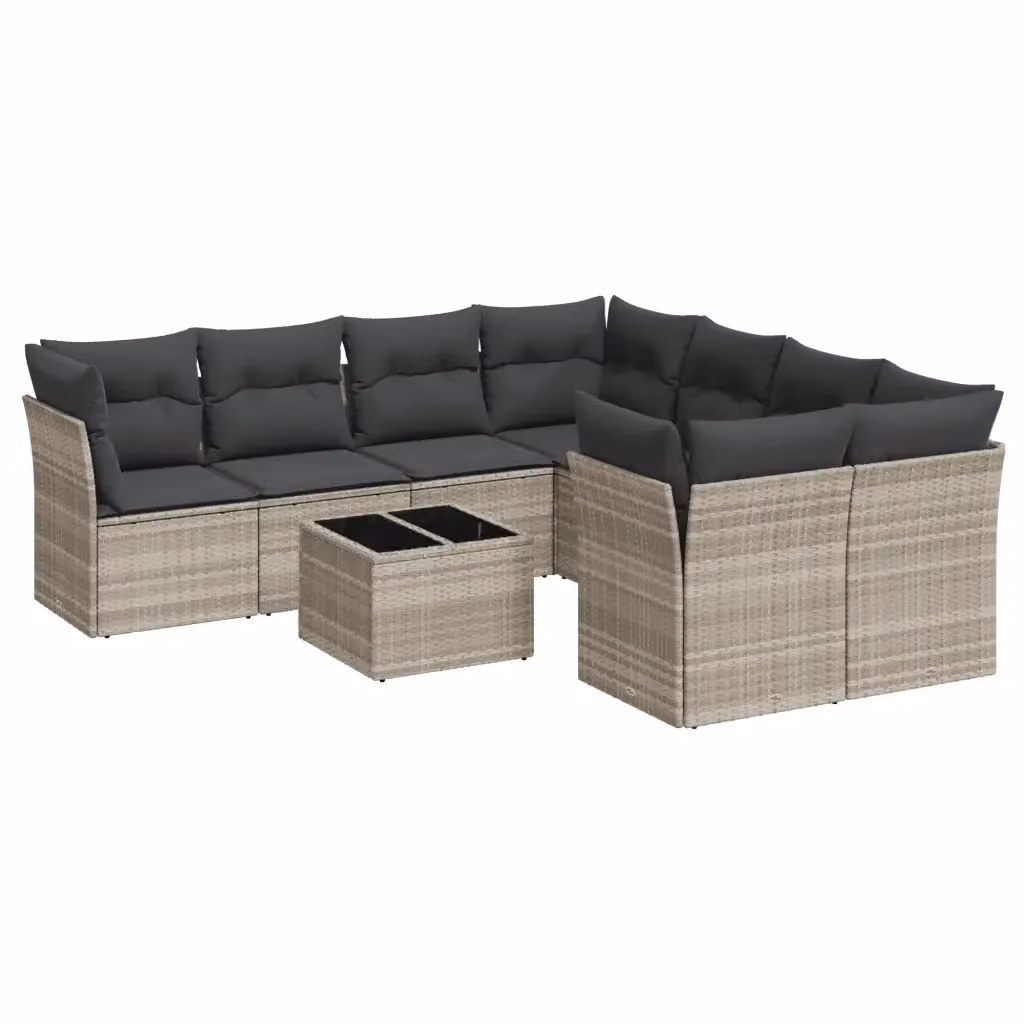 vidaXL Set Divano da Giardino a L in Polyrattan Grigio con Cuscini e Tavolino da Esterno – 2