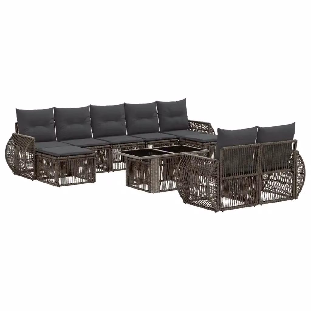 Set Divano da Giardino vidaXL 10 Pezzi in Polyrattan Grigio e Antracite con Cuscini e Tavolino – 2